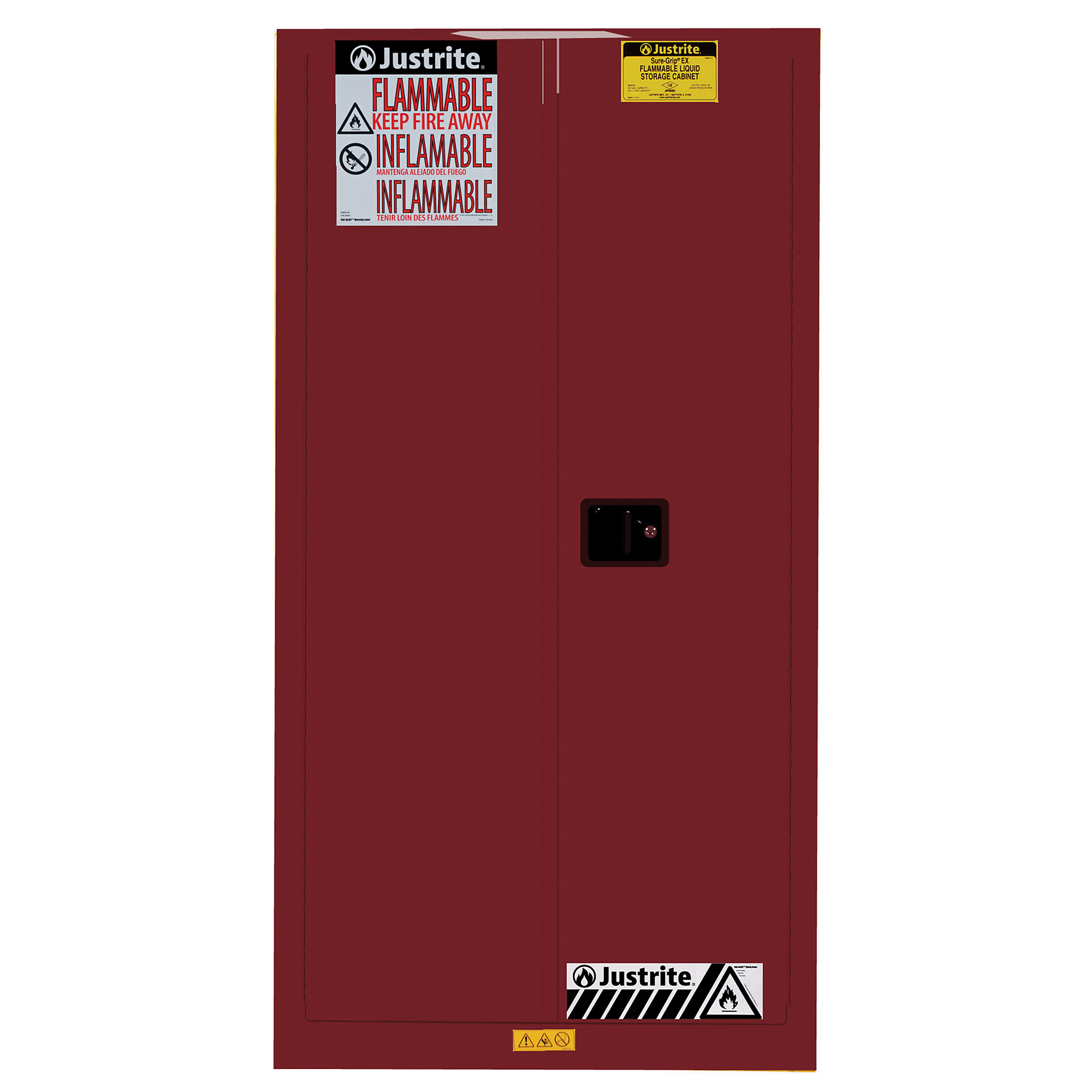 Justrite Flammable Drum Safety Cabinet — 55-Gallon, 1 Shelf, 2 Self-Close Doors, Red, Model# 896221